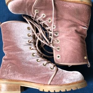 Stuart Weitzman Velvet Pink Combat Boots